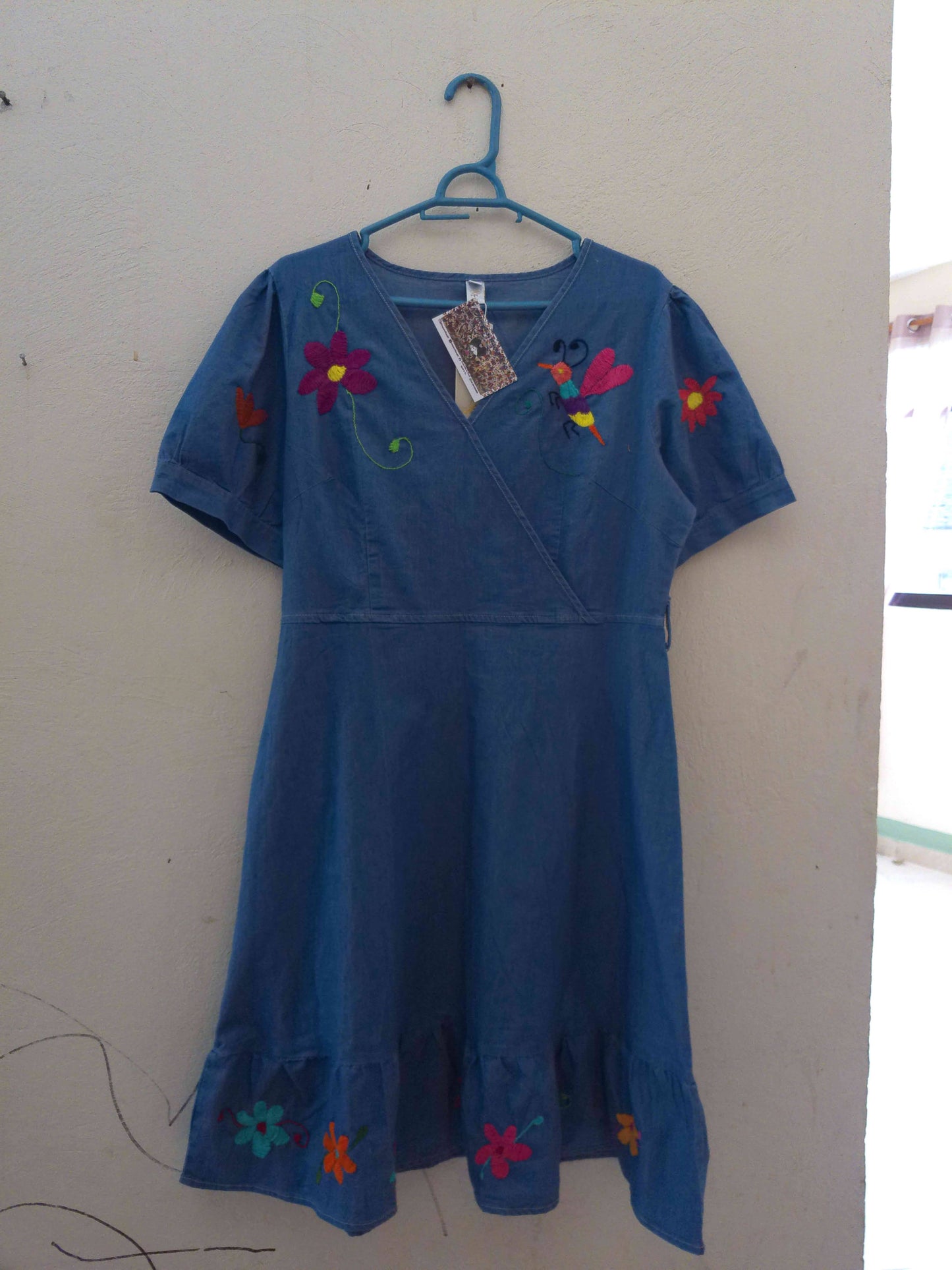 Denim dress with flowers by Susana