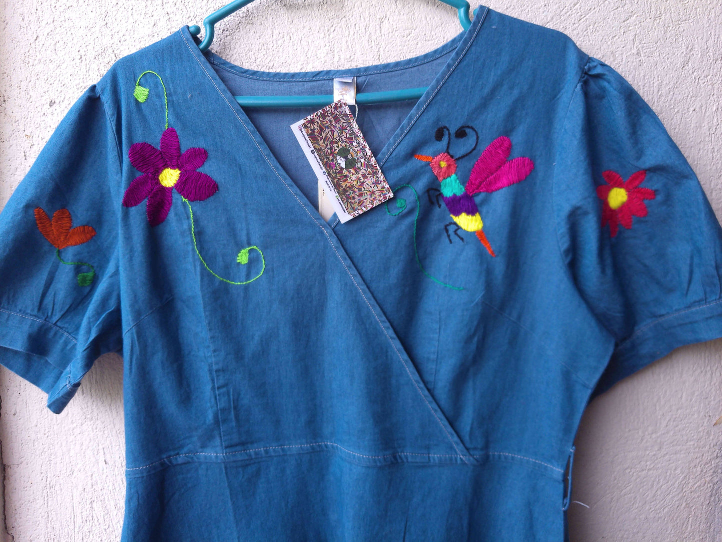 Denim dress with flowers by Susana