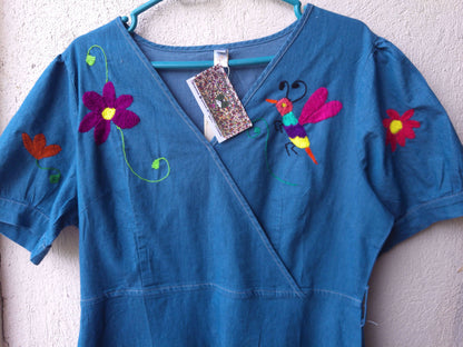 Denim dress with flowers by Susana