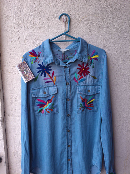 Denim shirt with flowers by Cirila